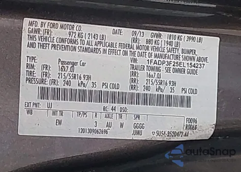 2014 Ford Focus Se z USA, uszkodzony, nr VIN 1FADP3F25EL154237